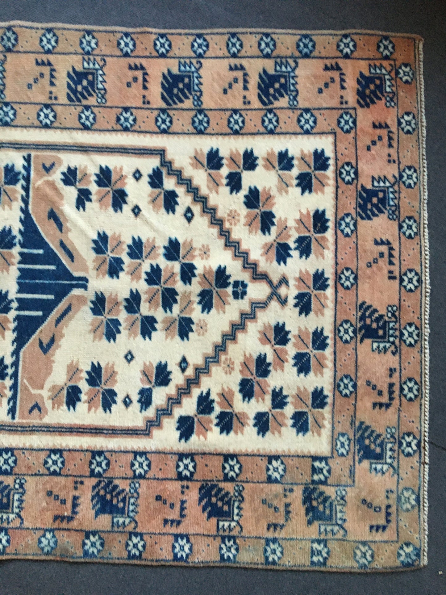 3.6x6 feet wool natural muted turkish kitchen rug, living room floor bohemian rugs, vintage brown large rug, bedroom area rug, wide blue rug