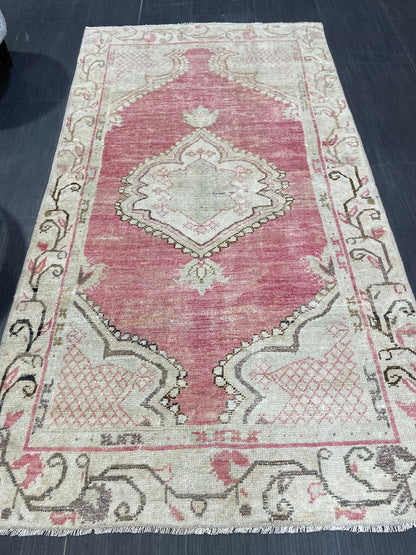 Antique Rug, Vintage 3 x 5.5 Rug, Turkish Wool Rug, Oushak Rug, Fine Hand Knotted Rug, Persian Rug, Handmade Rug