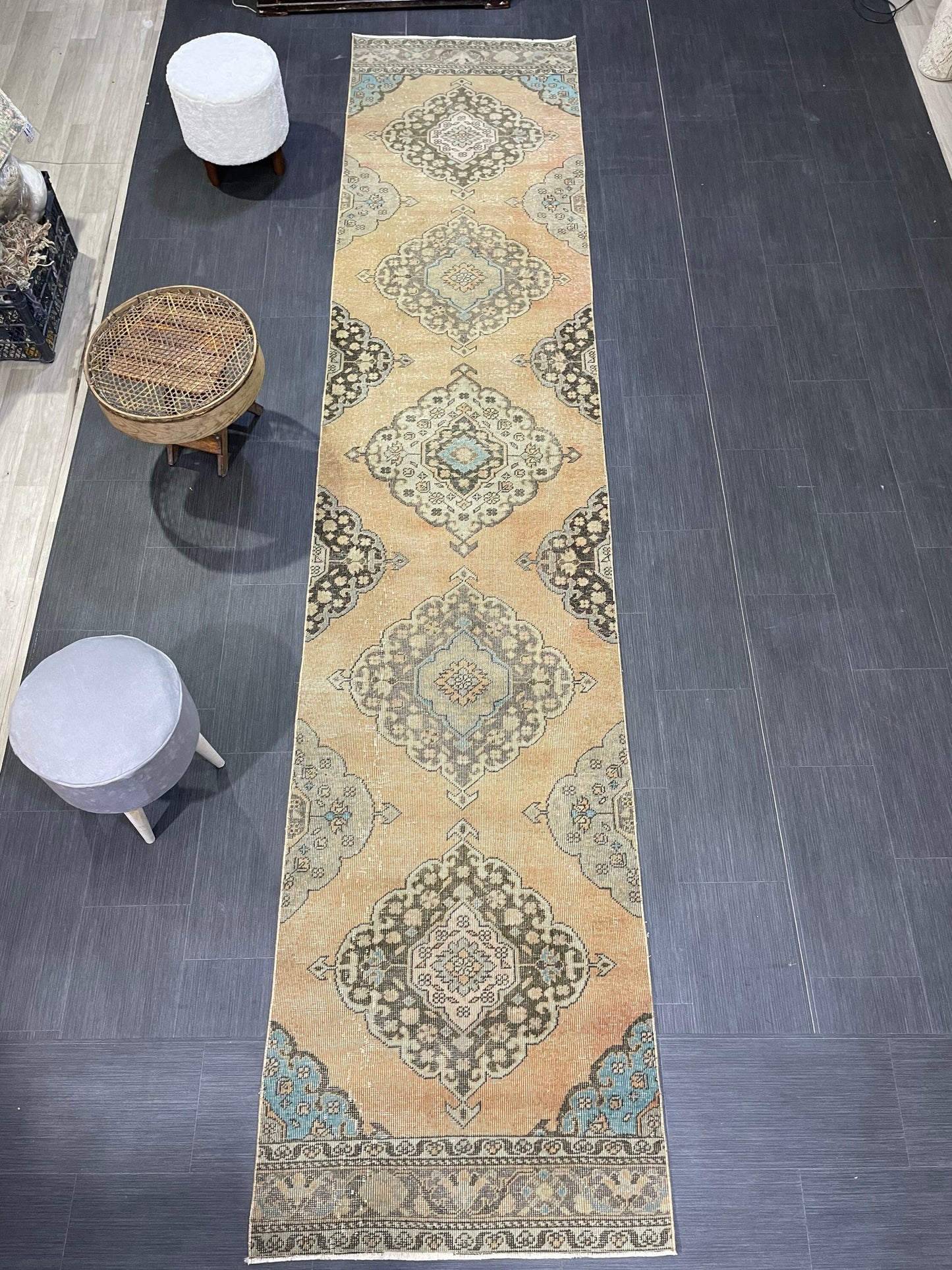 Muted RUNNER Rug, Handmade 2.10 x 13 RUNNER Rug,  Oushak Runner Rug, Vintage Turkish Rug, Oriental Runner Rug, Turkish Runner Persian Runner