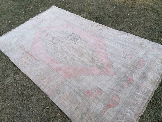 Muted soft colors rug 5'9x9'10 faded vintage rug, pastel turkish oushak rug, anatolian rustic rug