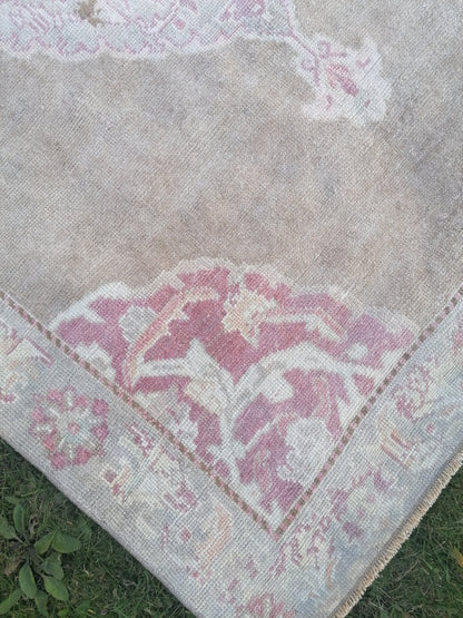 4.6x7.6 feet neatural oushak area rug, pastel living room oversize floor rug, handmade turkish hallway rug, lounge largest brown muted rugs