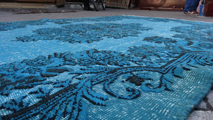 TURQUOISE RUG, Vintage Oushak Rug, Wool Oushak Rug, Oushak Rug, Turkish Rug, Bohemian Rug, Wool Rug, living Room Rug