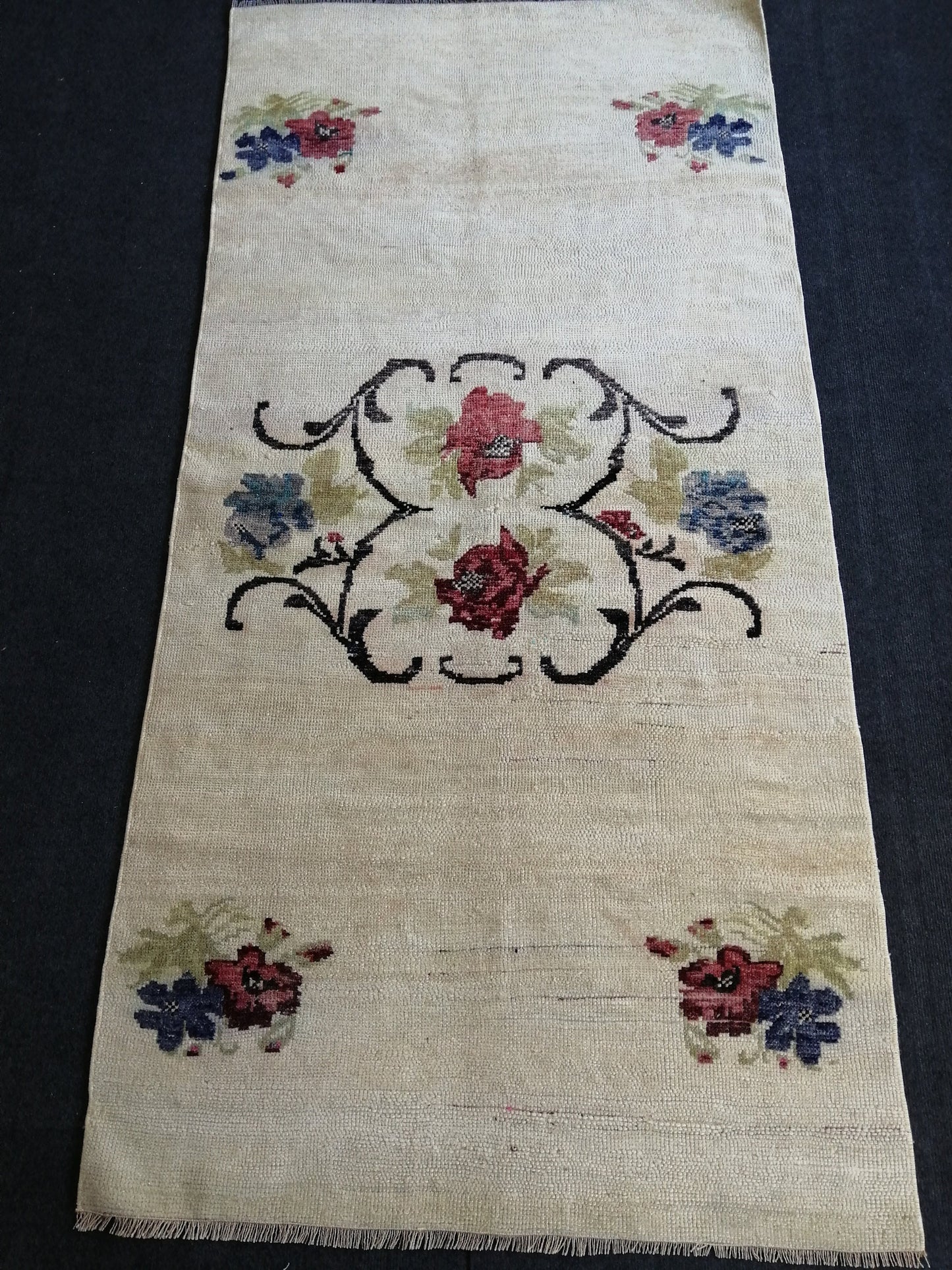 Floral OUSHAK RUG TURKISH 6.3 x 3.2 Oushak Rug Vintage Oushak Runner Rug Vintage Runner Rug Wool  Hand Made Rugs Vintage Turkish Rug