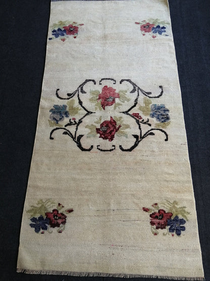 Floral OUSHAK RUG TURKISH 6.3 x 3.2 Oushak Rug Vintage Oushak Runner Rug Vintage Runner Rug Wool  Hand Made Rugs Vintage Turkish Rug