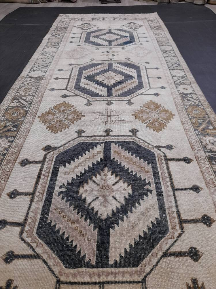 Muted Runner Rug Muted Turkish Runner Rug Vintage 4.5 x 13 Runner Rug Hallway Runner Rug Kitchen Runner Rug Oriental Runner Rug Wool Runner
