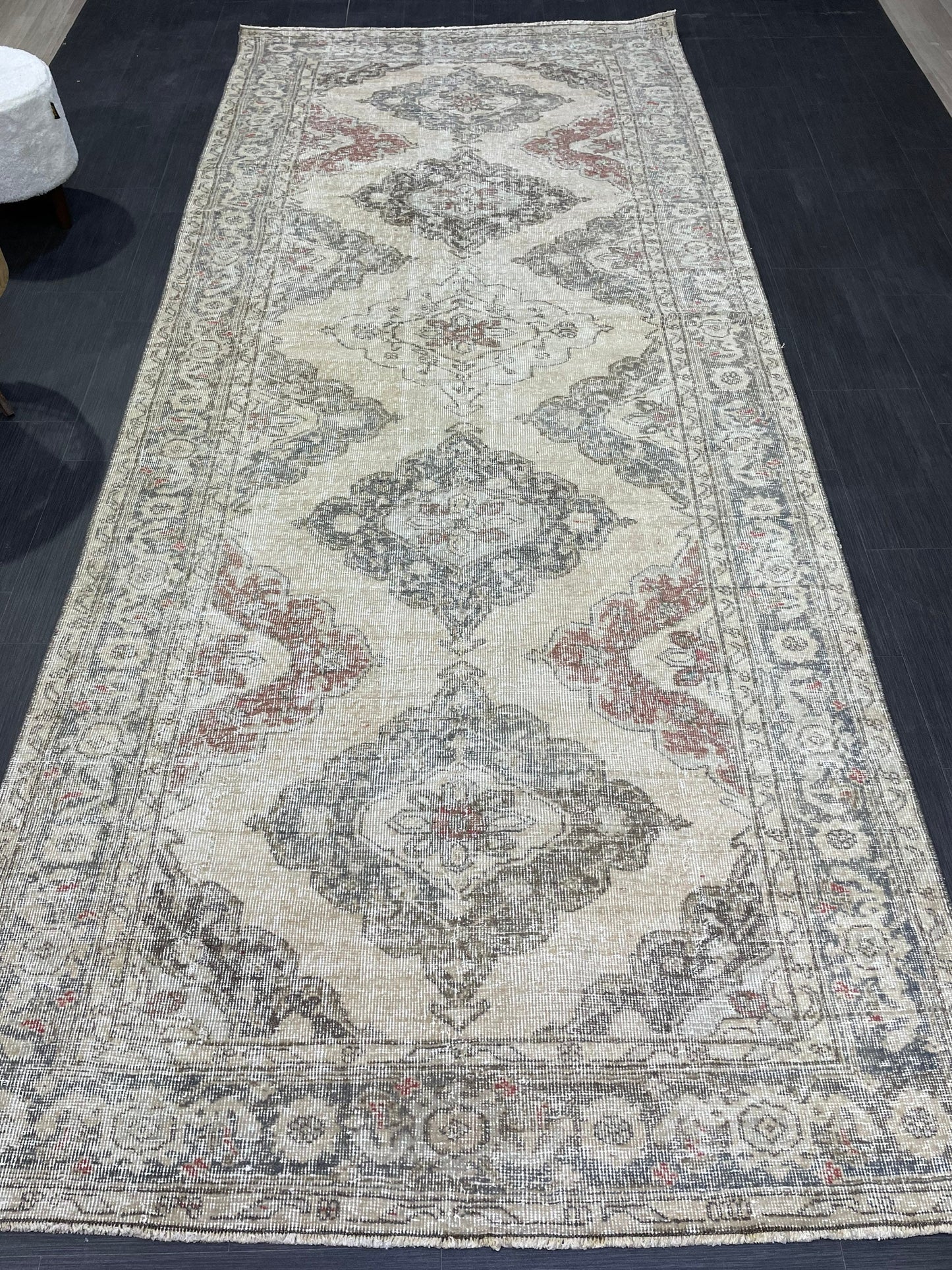 Vintage Runner 4.9 x 12.7 Rug, Turkish Runner Rug, Faded Distressed Runner Rug,Hallway Runner Rug Neutral Kitchen Runner Rug