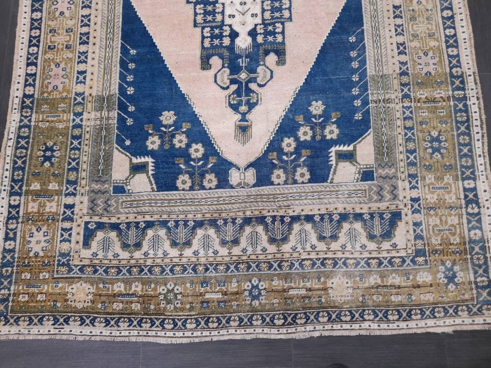 Navy and Pink OUSHAK RUG 5.8 x 11 TURKISH Rug Vintage Oriental Rug Vintage Persian Rug Wool Oushak Rug Hand Made Rug Vintage Turkish Rug
