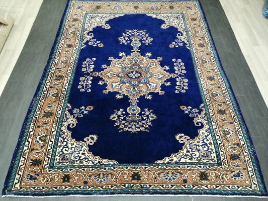 Navy High Wool Pile Vintage RUG 7 x 9.8 TURKISH Rug Vintage High Pile Oushak  Rug Vintage Rug Wool Oushak Rug Blue Rugs Persian Rug 7x10 rug