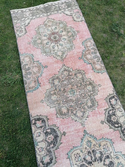 Vintage wool runner 2'10x12'7 hallway oushak runner, distressed turkish handmade runner, kitchen runner rug, entery rug