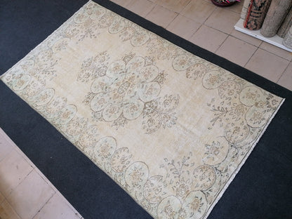 Vintage rug 8'7x5' muted wool oushak rug hand made rugs vintage turkish rug distressed rug