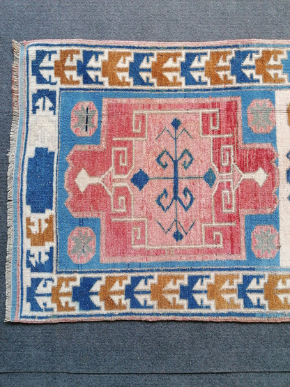 2'5x6'6 blue oushak runner, turkish runner rug, vintage runner rug  unique hand made wool rug kitchen  runner rug