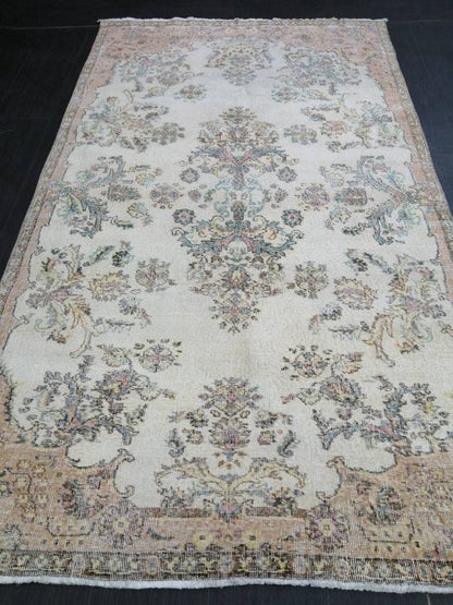 Vintage Rug, Muted 4.8 x 8.5 Rug, Living Room Rug,Oushak Rug,Hand Knotted Rug Cute Rug,Turkish Rug Vintage Fun rug