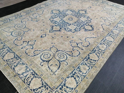 Muted Persian RUG 6.7 x 10 Turkish Oushak Rug Vintage Antique Rug Vintage Blue Light Pink Rug Wool Muted Oriental Rug Hand Made Rug