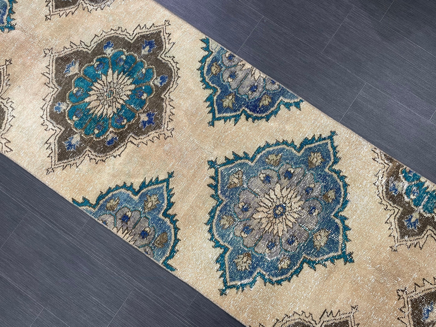 Distressed Handmade Runner Rug 2.8 x 12.4 Turkish Runner Rug Vintage Runner Rug Hallway Runner Rug Kitchen Runner Rug Wool Runner Rug