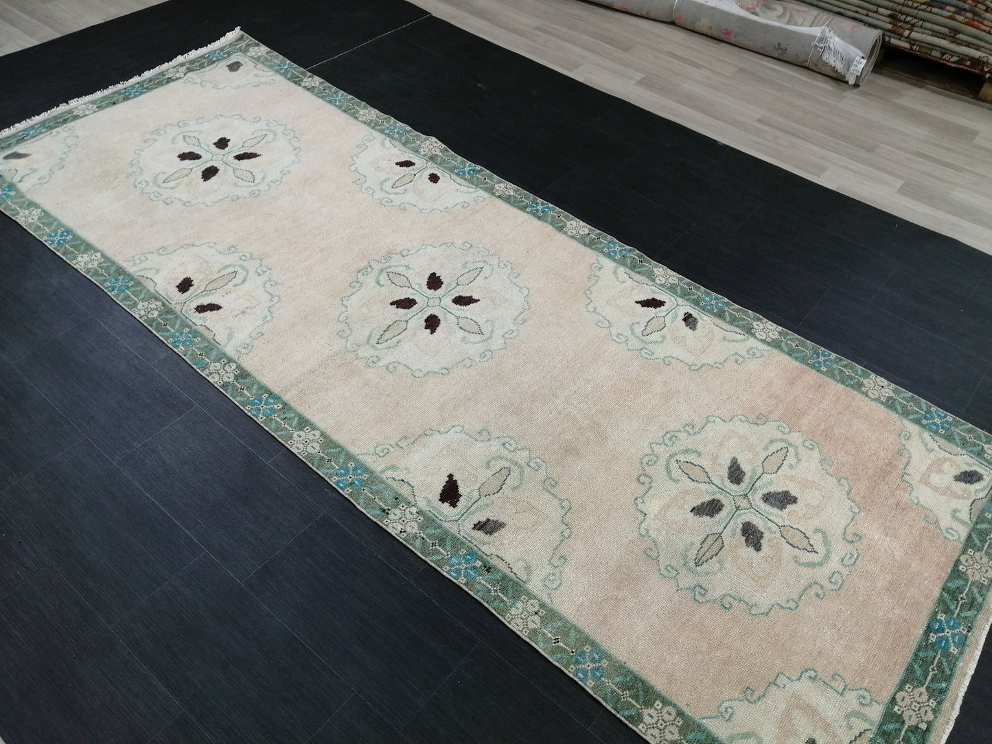 Muted Vintage Runner Rug Turkish Runner Rug Vintage Runner 4x11 Rug Hallway Runner Rug Kitchen Runner Rug Wool Runner Rug Floral Runner Rug