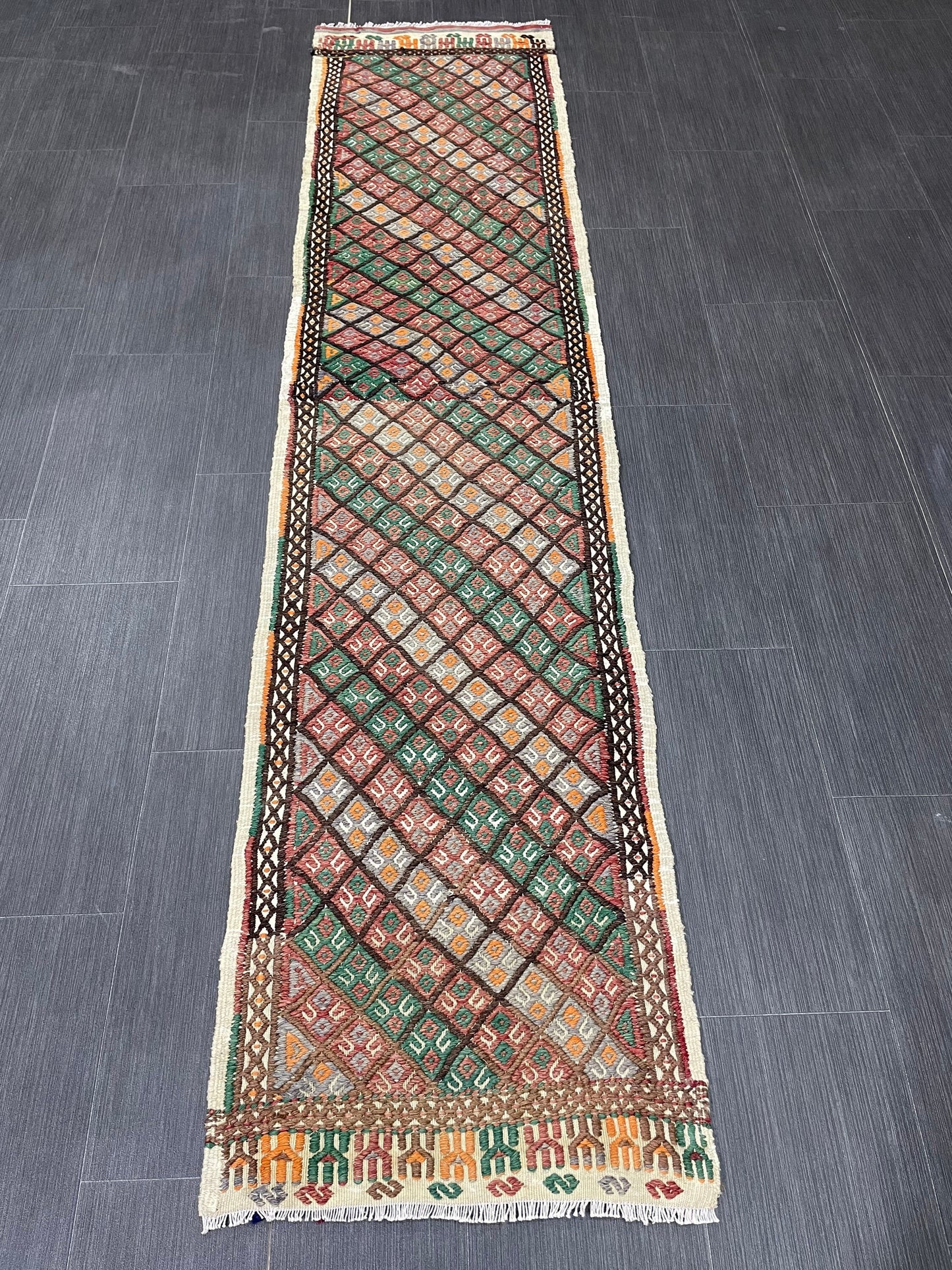 Handmade Embroidery Runner Rug 1.8 x 8 Turkish Runner Rug Flat weave Vintage Runner Rug  Flat-woven Hallway Runner Rug Kitchen Runner