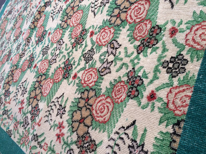 Vintage Rug, Turkish Rug Bohemian Rug, Living Room Rug, Oushak Rug,Hand woven Rug,Weaving Rug, 7 x 4 feet, Green Floral Rug