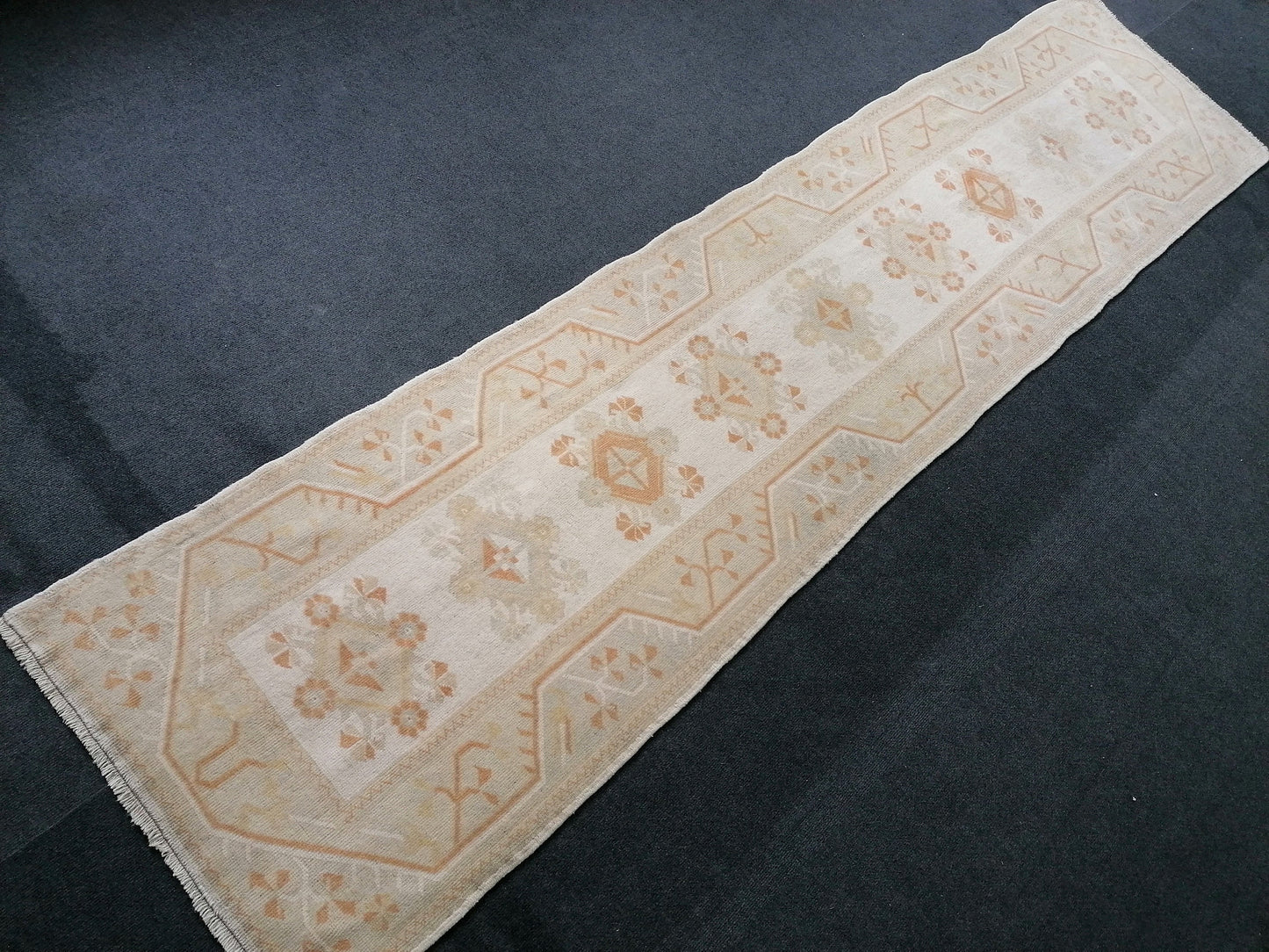 Muted hallway runner rug, 2'5x10'2 turkish wool runner vintage handmade runner rug,  kitchen runner rug