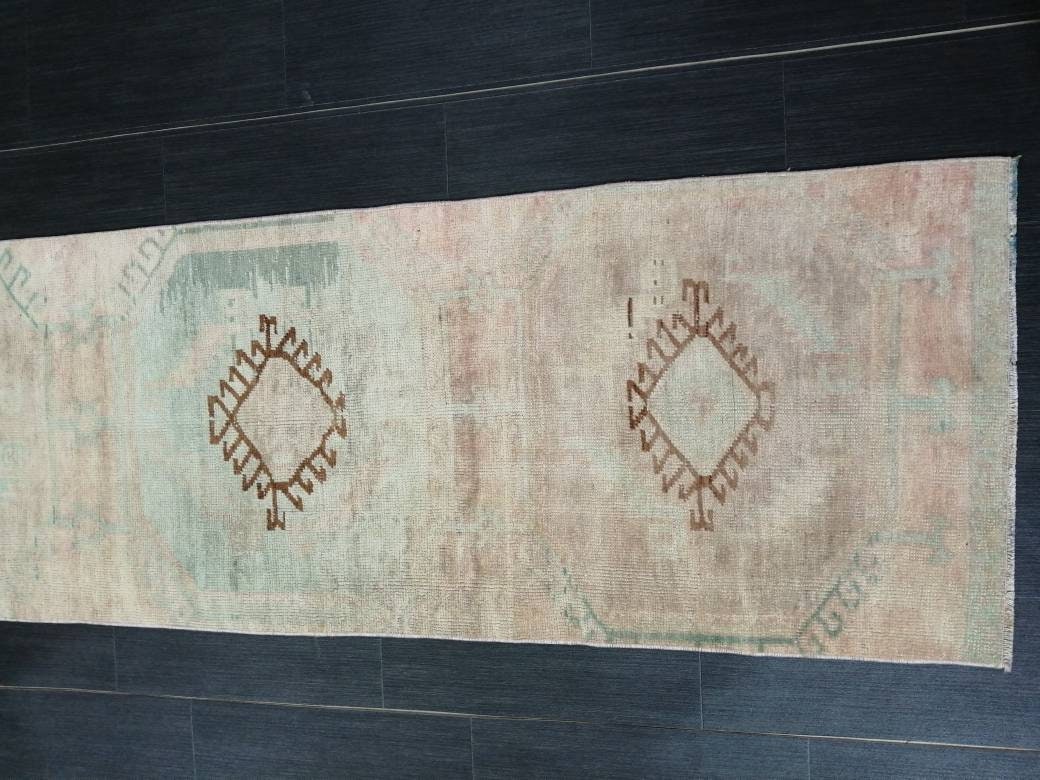 2.2 x 9.4 Vintage RUNNER Rugs, Muted Oushak RUNNER Rug, Faded Rug, Muted Turkish Rug, Muted Oriental Runner Rug, Vintage Persian Runner Rug