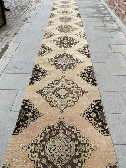 Handmade Extra Long Turkish Runner Very Long Oushak Runner Rug 2.8 x 22.7 ft Vintage Runner Rug Pink XL Muted Runner Rug Staircase Runner