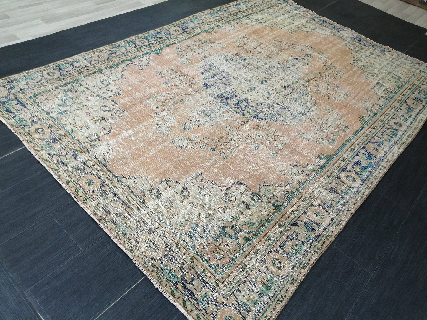 9.8 x 6.8 OUSHAK RUG TURKISH Oushak Rug Vintage Oushak Runner Rug Vintage Runner Rug Wool Oushak Rug Hand Made Rugs Vintage Turkish Rug