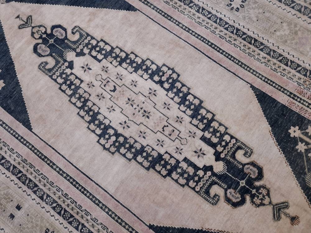 Muted TURKISH Rug Vintage Oriental Rug Vintage Persian Rug Blue OUSHAK RUG 6 x 10.8 Oushak Rug Hand Made Rug Vintage Excellent Condition Rug