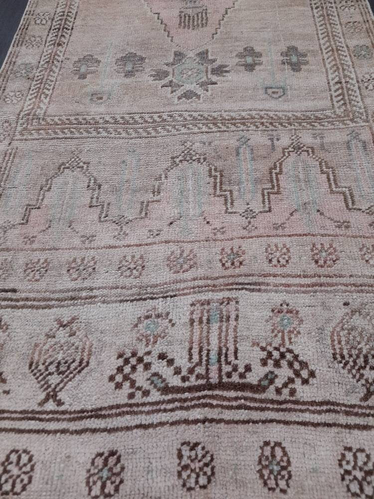 WOOL Oriental Runner Rug Turkish Runner Rug 2.5 x 12 Muted Vintage High Pile Runner Hallway Runner Rug Kitchen Runner Rug Persian Runner Rug