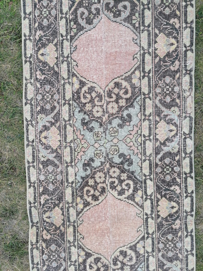 Turkish runner rug 2'3x13'3 vintage wool runner, packwork oushak runner rug, hallway hand made rug, kitchen runner rug,