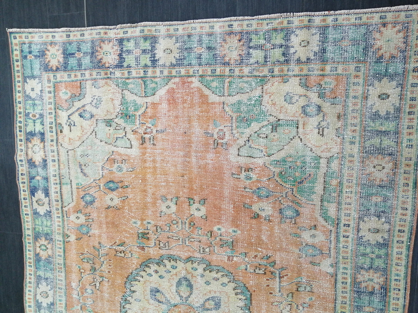 Large OUSHAK RUG TURKISH Rug Vintage Persian Rug Vintage 6 x 9.3 Oriental Rug Wool Oushak Rug Hand Made Rugs Vintage Turkish Rug Antique Rug