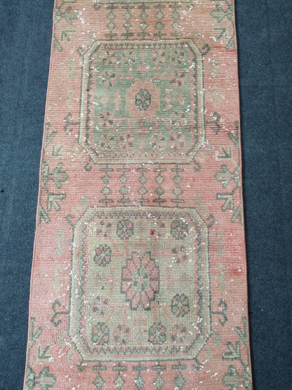11'4x2'2 oushak turkish runner rug, vintage runner rug, vintage oushak runner rug, vintage anatolian rug,unique hand made rug,kitchen rug