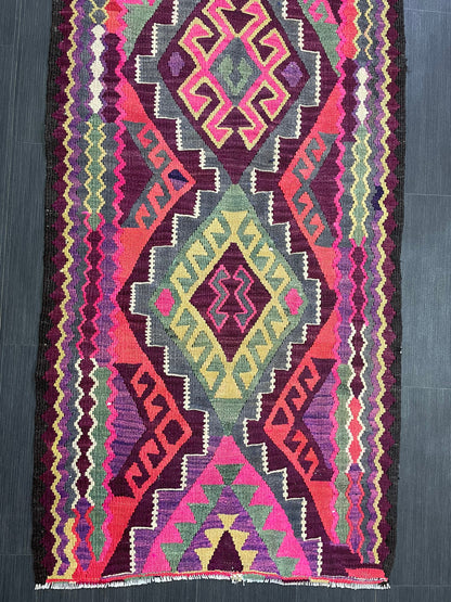 Vintage Runner rug 3 x 13 Handmade Flat woven Runner Kilim Runner Rug Oriental Runner Vintage Turkish Runner Flat weave Rug Wool Carpet Rug