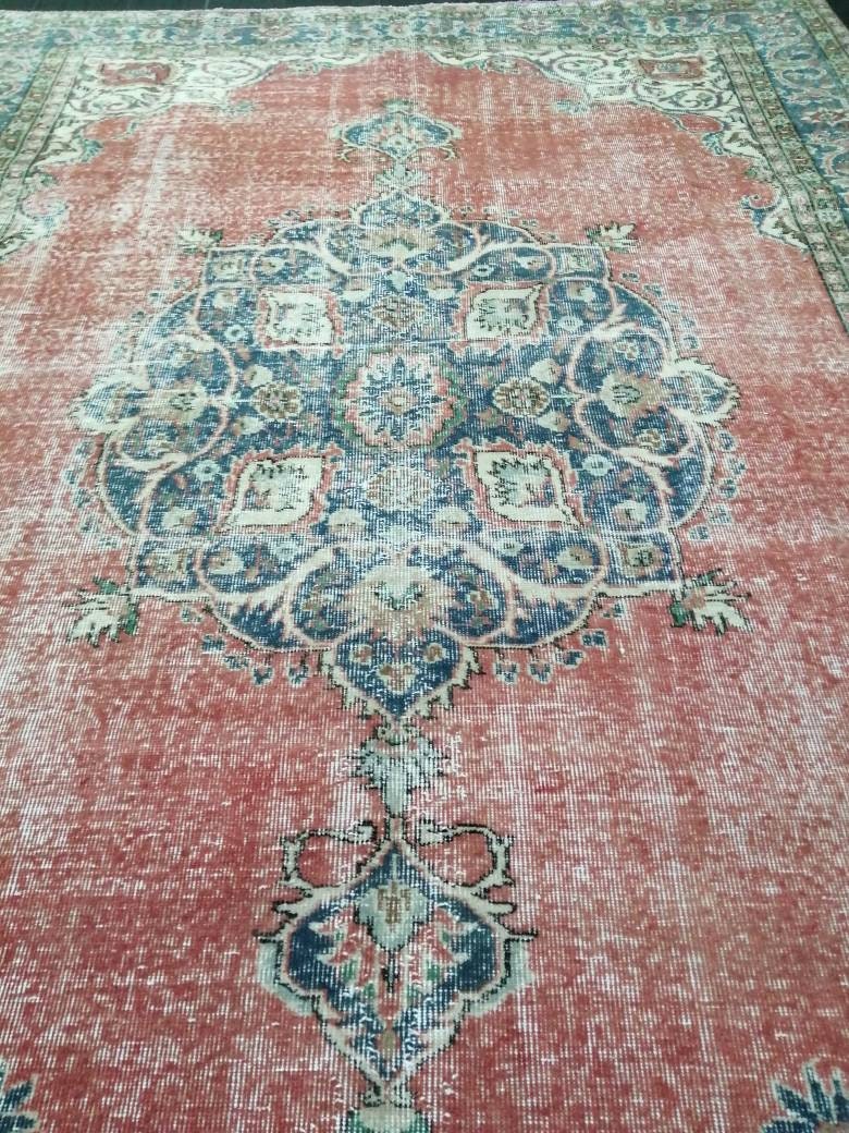 Vintage rug, Persian  Rug, Antique 7 x 10. 3ft. Rug, turkish Rug, Pink Oushak  rug, Ethnic Rug, Traditional Rug, wool Rug,Handmade Rug