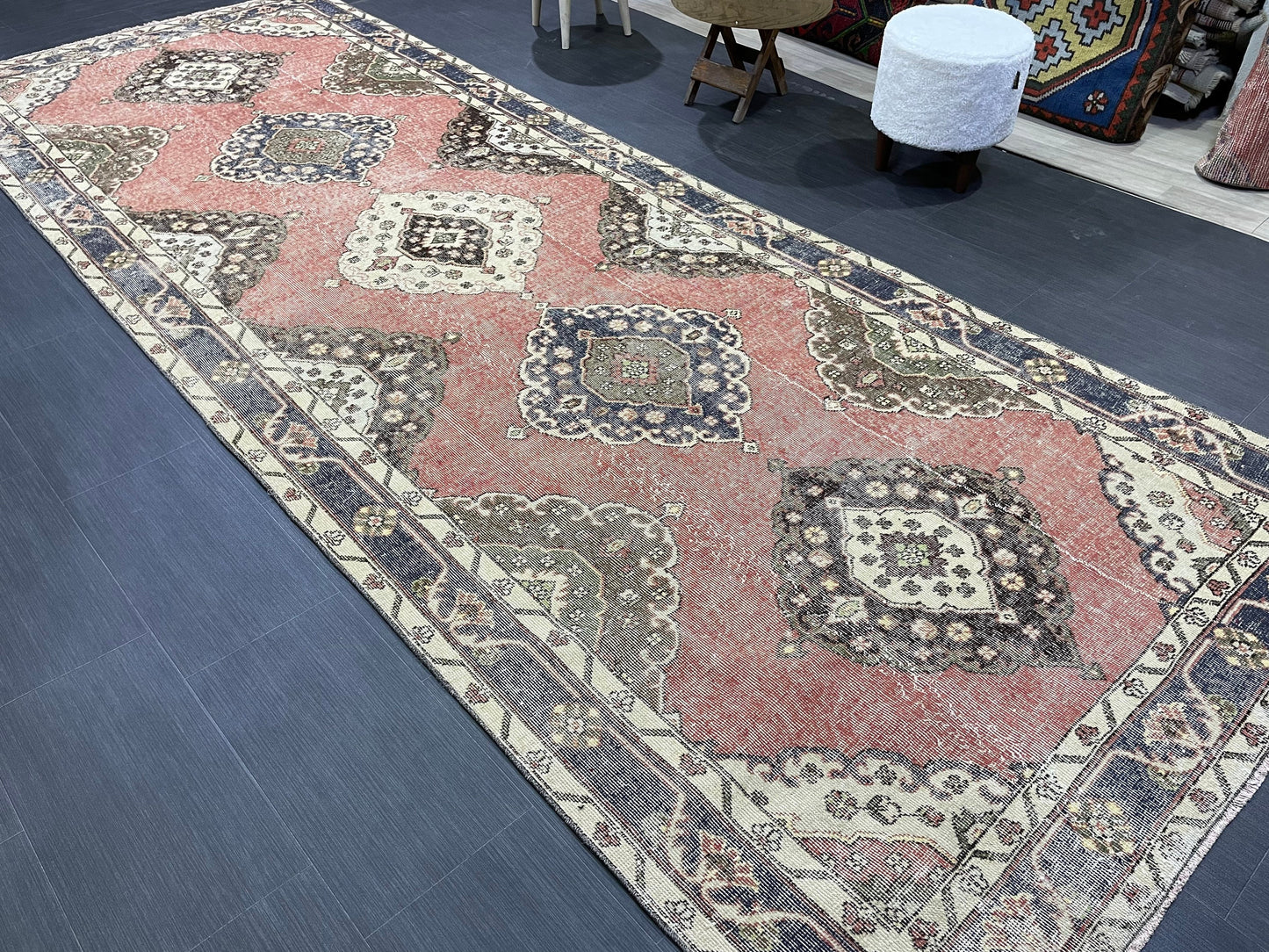 Wool Hand Knotted Runner Rug, Turkish 4.6 x 12.4 Runner Rug, Vintage Runner Rug, Hallway Runner Rug Kitchen Runner Rug, Oushak  Runner Rug