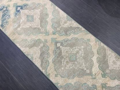 Muted  Handmade Runner Rug, Turkish Runner 2.7 x 13 Rug, Vintage Runner Rug Hallway Runner Rug, Hand Knotted Runner Rug, Persian Runner