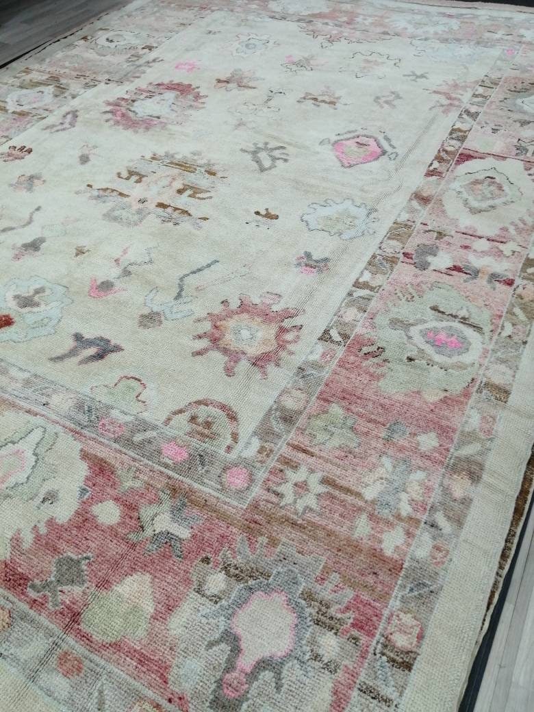 Vintage OUSHAK RUG 12 x 9 TURKISH Oushak Rug Modern Oushak Rug Vintage Rug Wool Oushak Rug Hand Made Rugs Vintage Turkish Rug