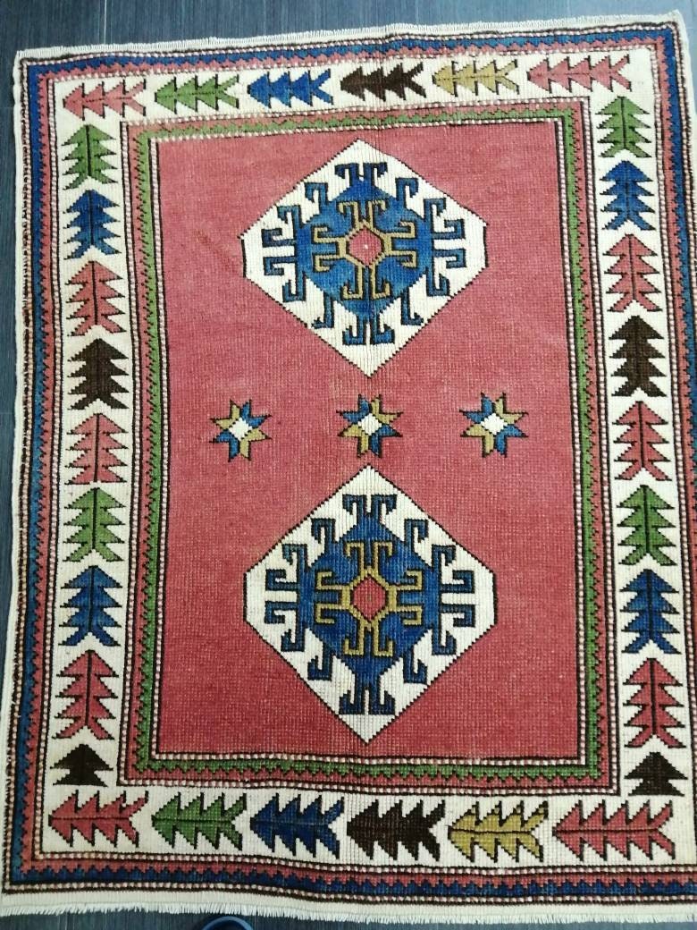 3.4 x 4.4 Vintage Rug Hand Made Rug, Oushak Rug, Soft wool Rug, Rug Fun Rug Turkish Rug, Farmhouse Rug, Vintage Wool Carpet Oriental Rug