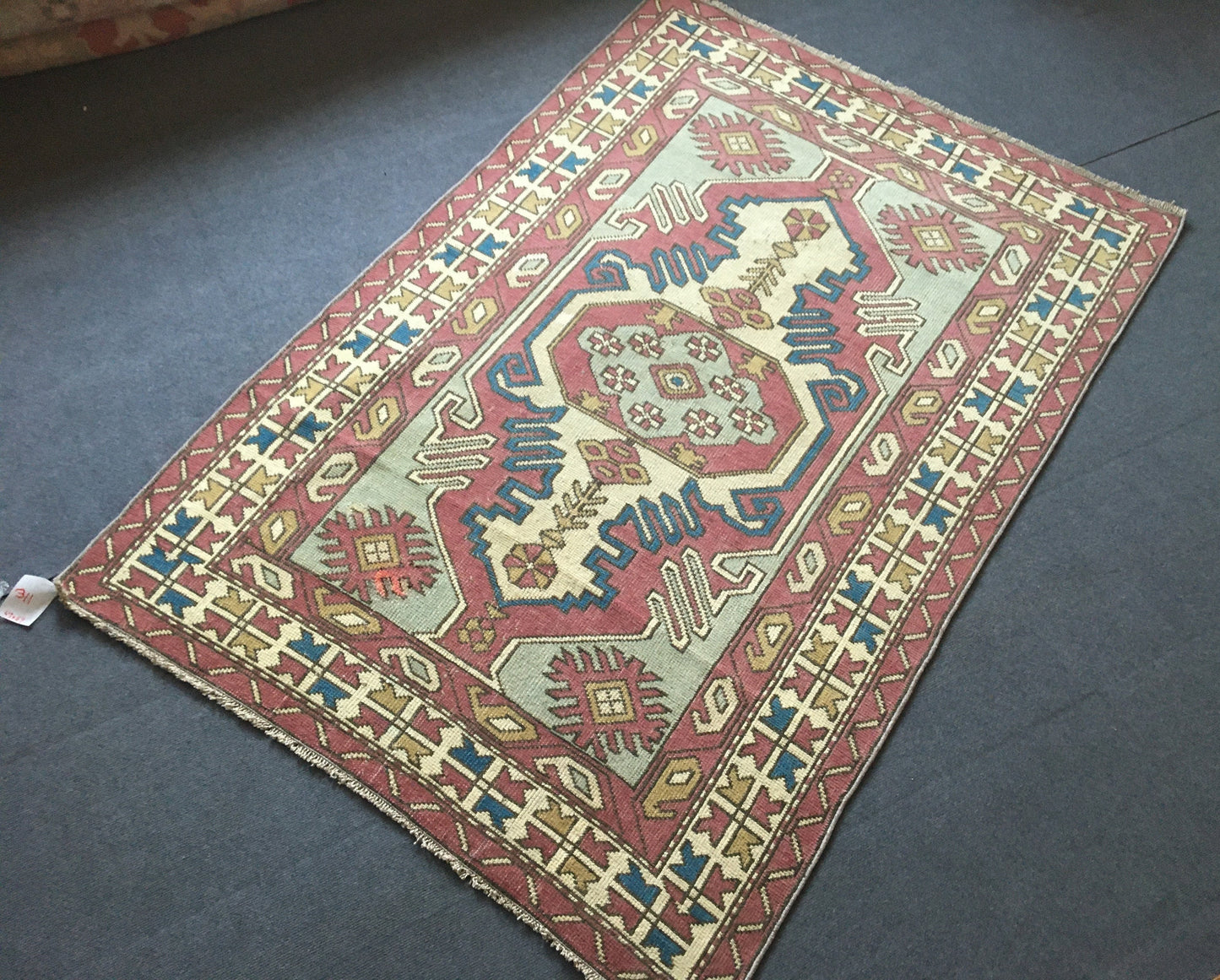 4x6 feet claret red muted vintage kitchen area rug, handmade blue turkish living room carpet, wool bedroom floor wide rug, bathroom area rug