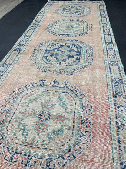 Distressed Vintage Runner Rug 4.3 x 11.8 ft Turkish Runner Rug Vintage Runner Rug Hallway Runner Rug Kitchen Runner Rug Wool Pile Runner Rug