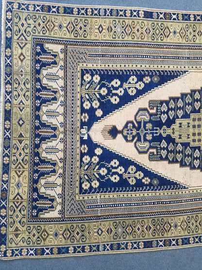 4x7'7 blue rug, living room rug vintage oushak rug