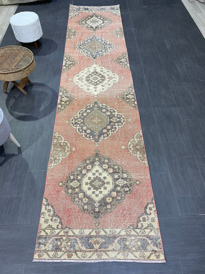 Oushak Runner Rug, Vintage Runner 2.9 x 12.5 Rug, Hallway Runner Rug, Kitchen Runner Rug Wool Runner Rug Wool Oushak Rug