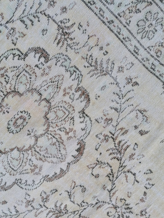 6 x 9.4 oushak rug, muted distressed vintage rug, turkish rug, neutral handmade