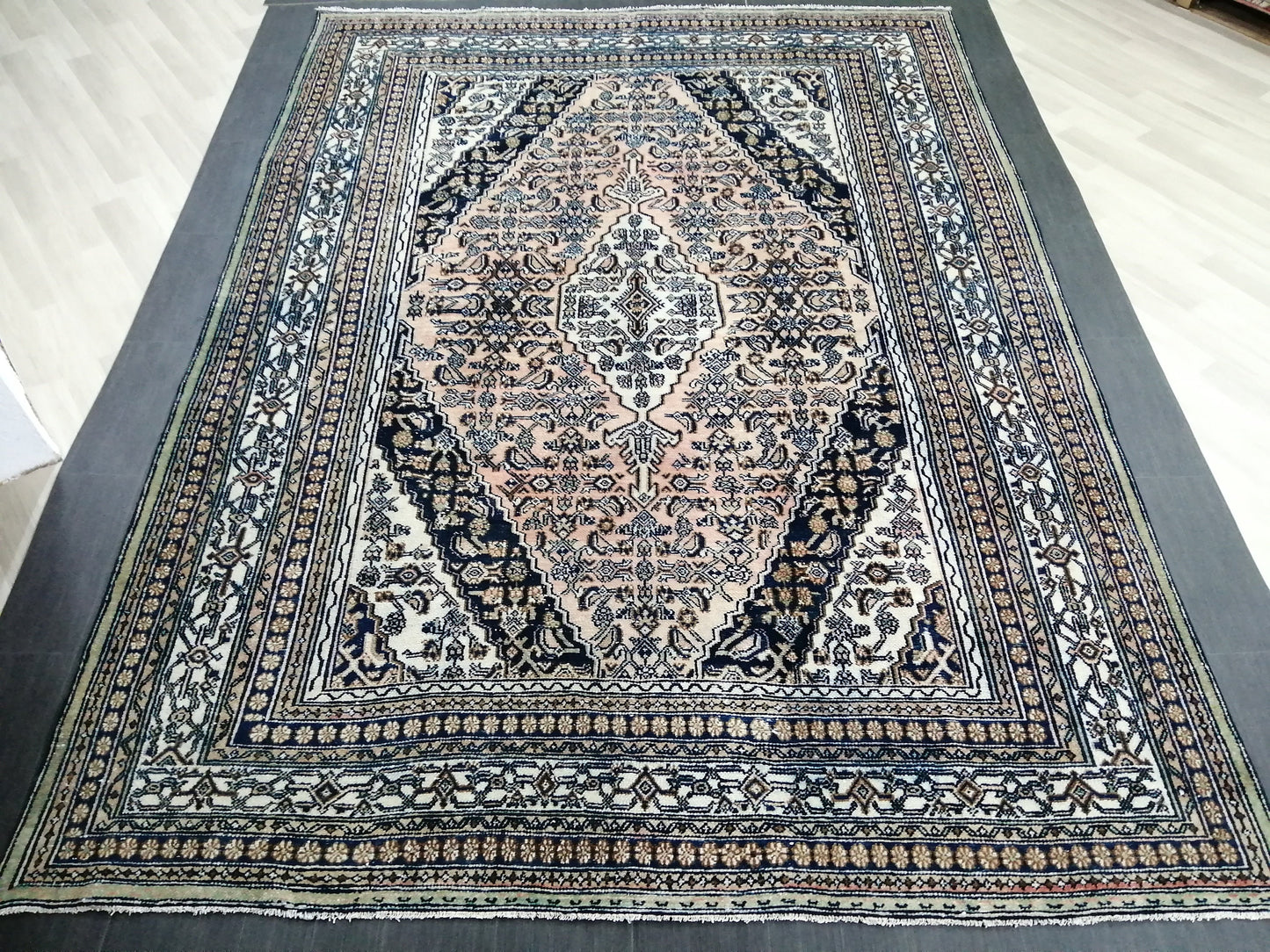 Vintage Persian Rug, Unique Motif Rug, 8 x 11.2 Persian Rug, Hand Knotted Rug, Eclectic Rug, Hand Made Rug, Living room Rug Navy rug 8x11