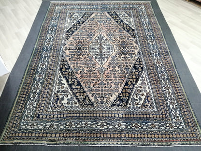 Vintage Persian Rug, Unique Motif Rug, 8 x 11.2 Persian Rug, Hand Knotted Rug, Eclectic Rug, Hand Made Rug, Living room Rug Navy rug 8x11