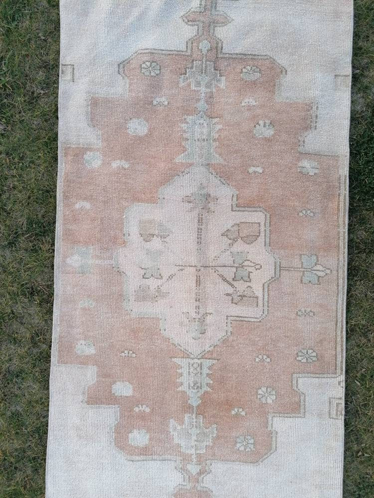 2'10x9'7 muted vintage runner, oushak runner rug, hallway runner, kitchen vintage anatolian rug