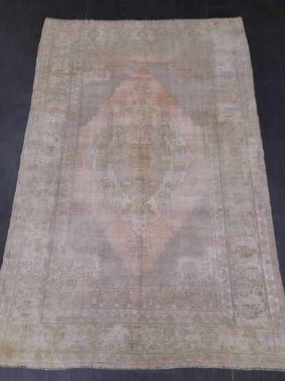 MUTED Handmade Rug 5.2 x 7.8 Vintage Turkish  Rug, Soft wool Rug NATURAL Wool Rug, Living Room Rug, Oushak Rug, Hand Knotted Rug Kitchen Rug