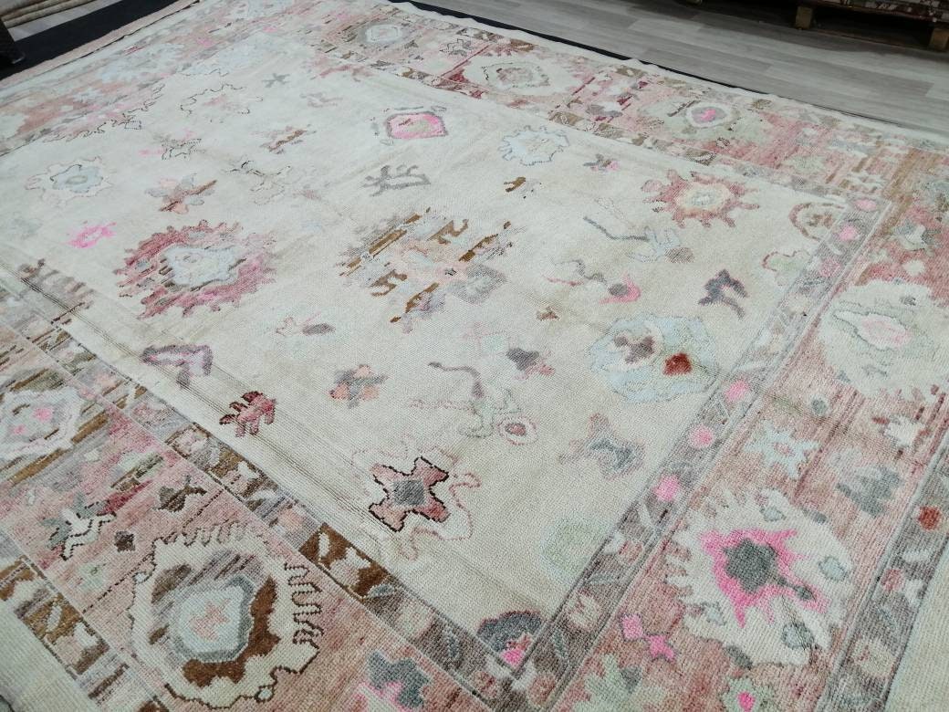 Vintage OUSHAK RUG 12 x 9 TURKISH Oushak Rug Modern Oushak Rug Vintage Rug Wool Oushak Rug Hand Made Rugs Vintage Turkish Rug