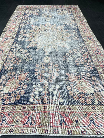 Vintage Rug TURKISH 4.3 x 8 Rug Handmade Rug Vintage Persian Rug Oushak Rug  Hand Knotted RugTurkish Rug Vintage Oushak Rug, Wool Rug