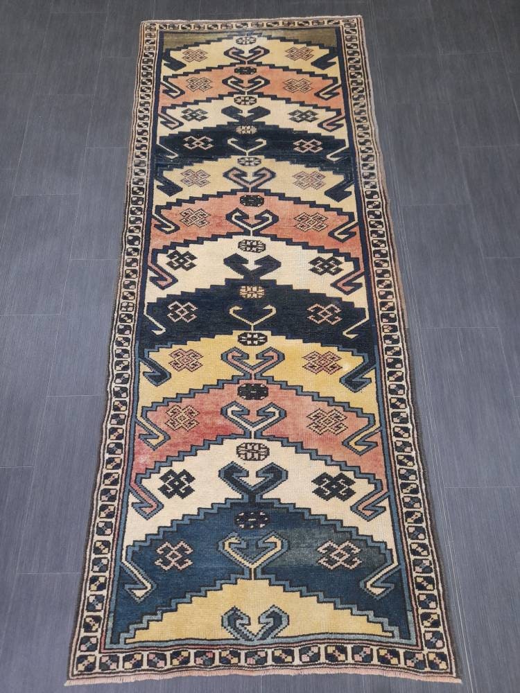 Vintage Runner RUG Navy Blue TURKISH 3x8 Rug Vintage Oushak Runner Rug Vintage Oriental Runner Rug Vintage Persian Hand Made Runner Rugs