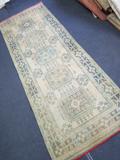 Oushak turkish rug 4'2x11 vintage wool rug, vintage oushak rug, vintage anatolian rug,unique hand made rug,kitchen rug