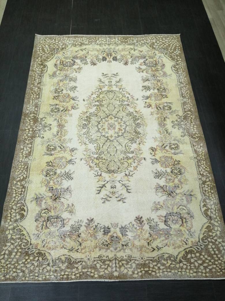 Vintage OUSHAK RUG 6.2 x 9.3 TURKISH Rug Vintage Oushak Runner Rug Vintage Persian Rug Wool Oriental Rug Hand Made Rugs Muted Oriental rug